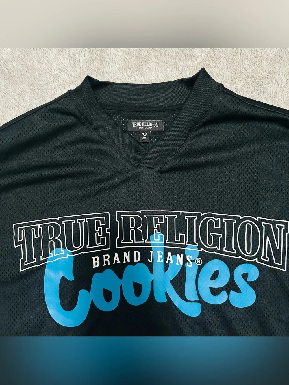 True Religion x Cookies Mesh Jersey Tee Men’s Small Black Blue Streetwear